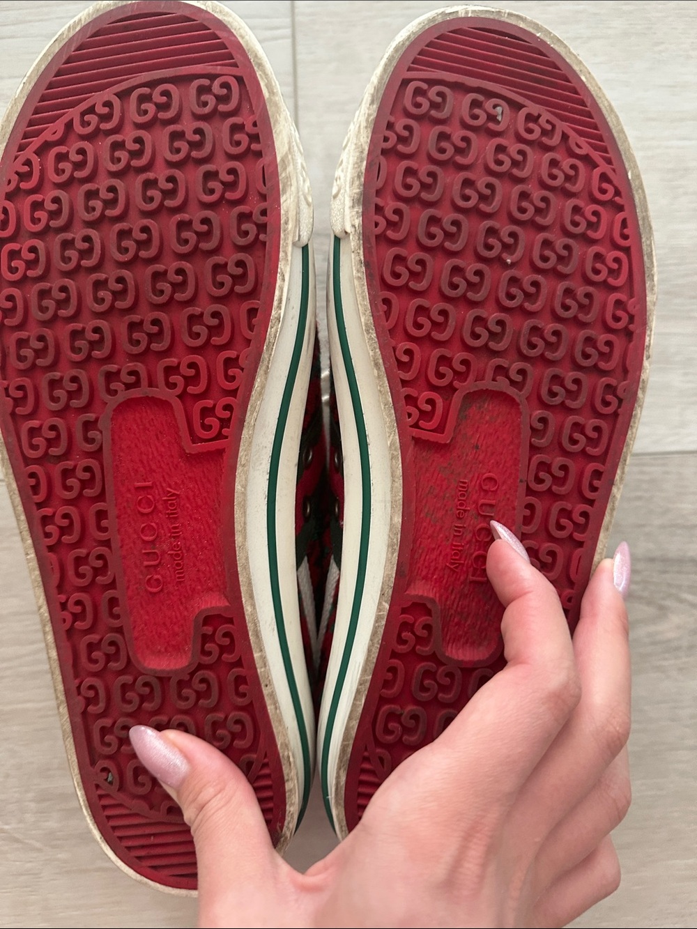 Gucci Tennis 1977 GG Knit Sneakers Red Green Wool Size 38 - Picture 4 of 6